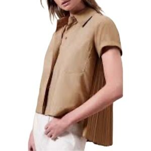 Banana Republic Pleat Back High-low Hem Shirt Neutral Button Up Tan